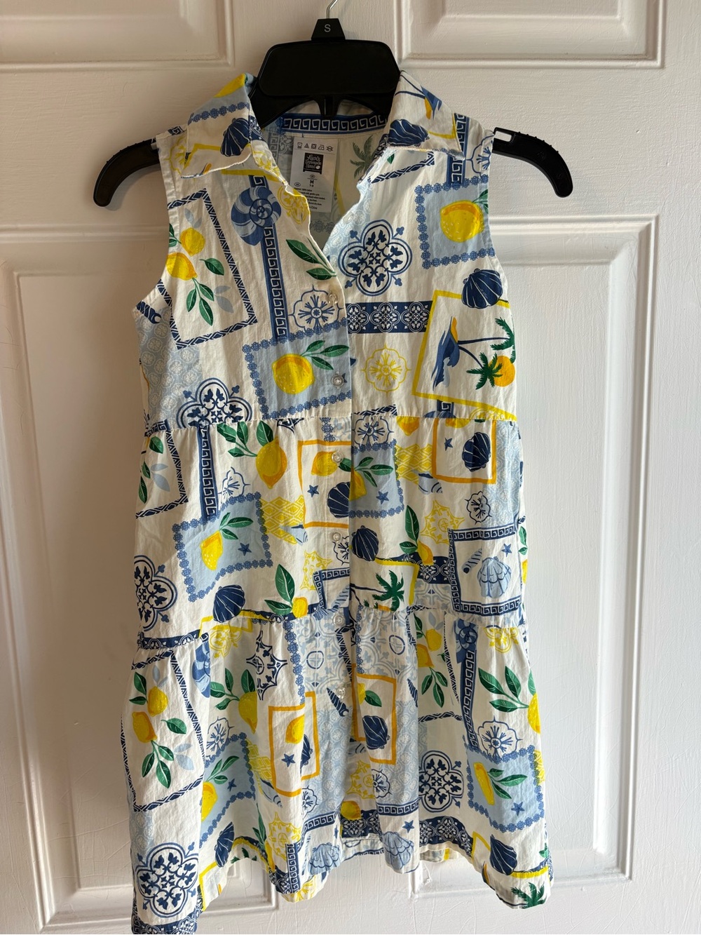 Sleeveless Lemon Print Girls' Dress - White & Yellow
